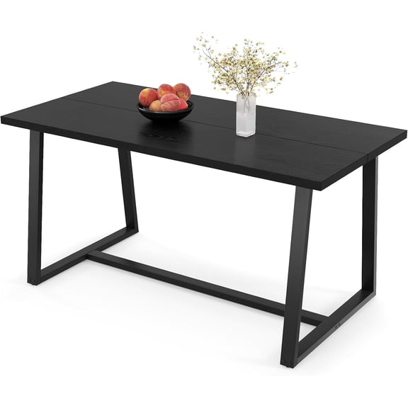 LEHOME 63" Large Dining Table for 4-6, Mid-Century Kitchen Table w/Heavy-Duty Metal Frame & Anti-Slip Foot Pads, Rectangular Dinner Table for Dining Room Living Room (Rectangular, Black)