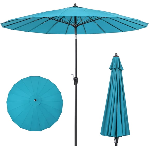 LEHOME 9FT Round Patio Umbrella, Outdoor Market Umbrella with 18 Fiberglass Ribs, Push Button Tilt, Crank, Fade-resistant Canopy & Ventilation, Aluminum Table Umbrella for Backyard, Pool (Turquoise)
