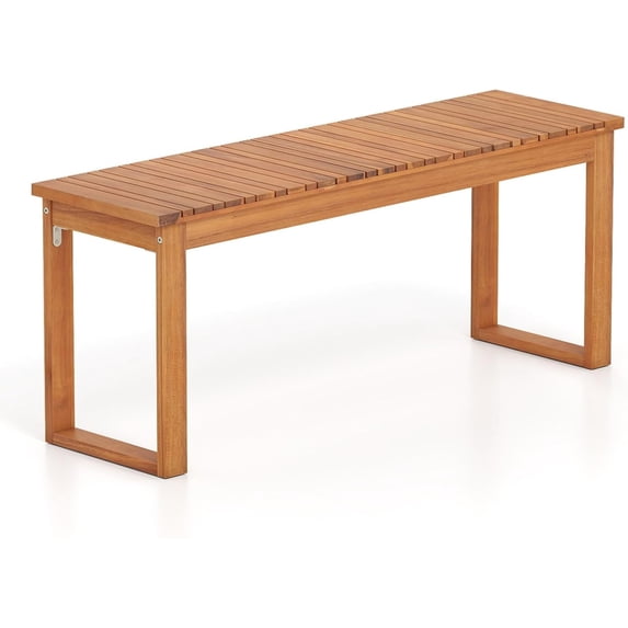 LEHOME Acacia Wood Outdoor Bench Backless, 2-Person Wood Patio Bench with Slatted Seat, Outdoor Backless Dining Bench for Backyard, Poolside, Porch (43.5")