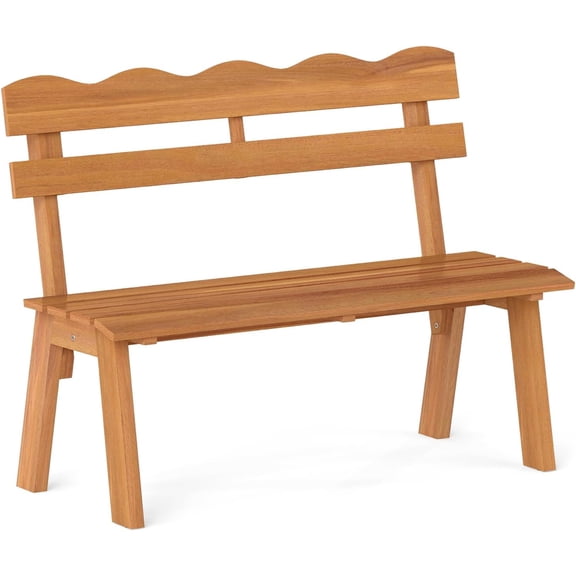 LEHOME Acacia Wood Outdoor Bench with Backrest, 2-Person Patio Garden Bench with Waved Backrest and Slatted Seat, 800 lbs Weight Capacity, Outside Loveseat for Front Porch, Balcony, Backyard, Park