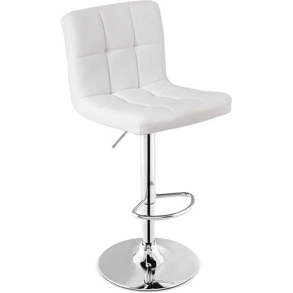 LEHOME Bar Stools Set of 1, Modern PU Leather Height Adjustable Barstools with Back, Footrest, Metal Base, Armless Counter Height Swivel Stools for Kitchen Island, Home Bar, Cafe, Pub, White