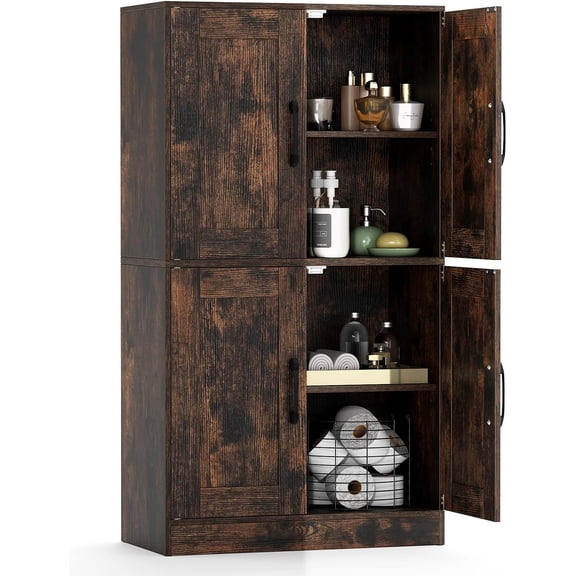 LEHOME Bathroom Floor Cabinet, Modern Storage Cabinet with Doors & Adjustable Shelves, Storage Organizer, Storage Unit for Living Room, Entryway, Kitchen (Rustic Brown)