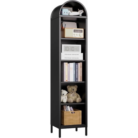 LEHOME Black Narrow Arched Bookshelf, 72.8" H Metal Arch Bookcase with 4 Adjustable Shelves, Open Display Arched Bookcase for Home, Office, Assembly Required