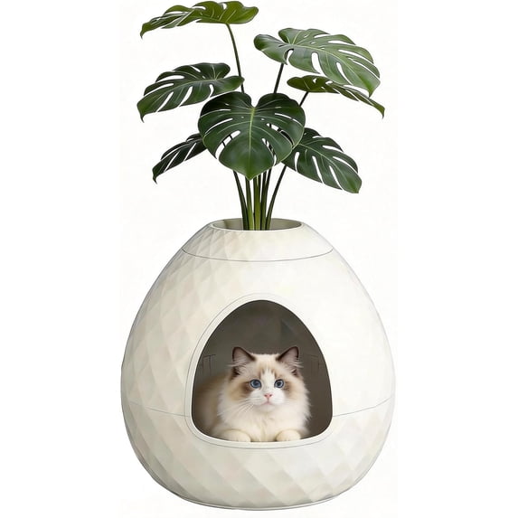 LEHOME Cat Litter Box Enclosure Hidden Litter Box Furniture with Removable Planter Top Vented Easy to Clean Multi-Functional for Living Room Indoor(White,19.69 * 19.61 * 18.43)