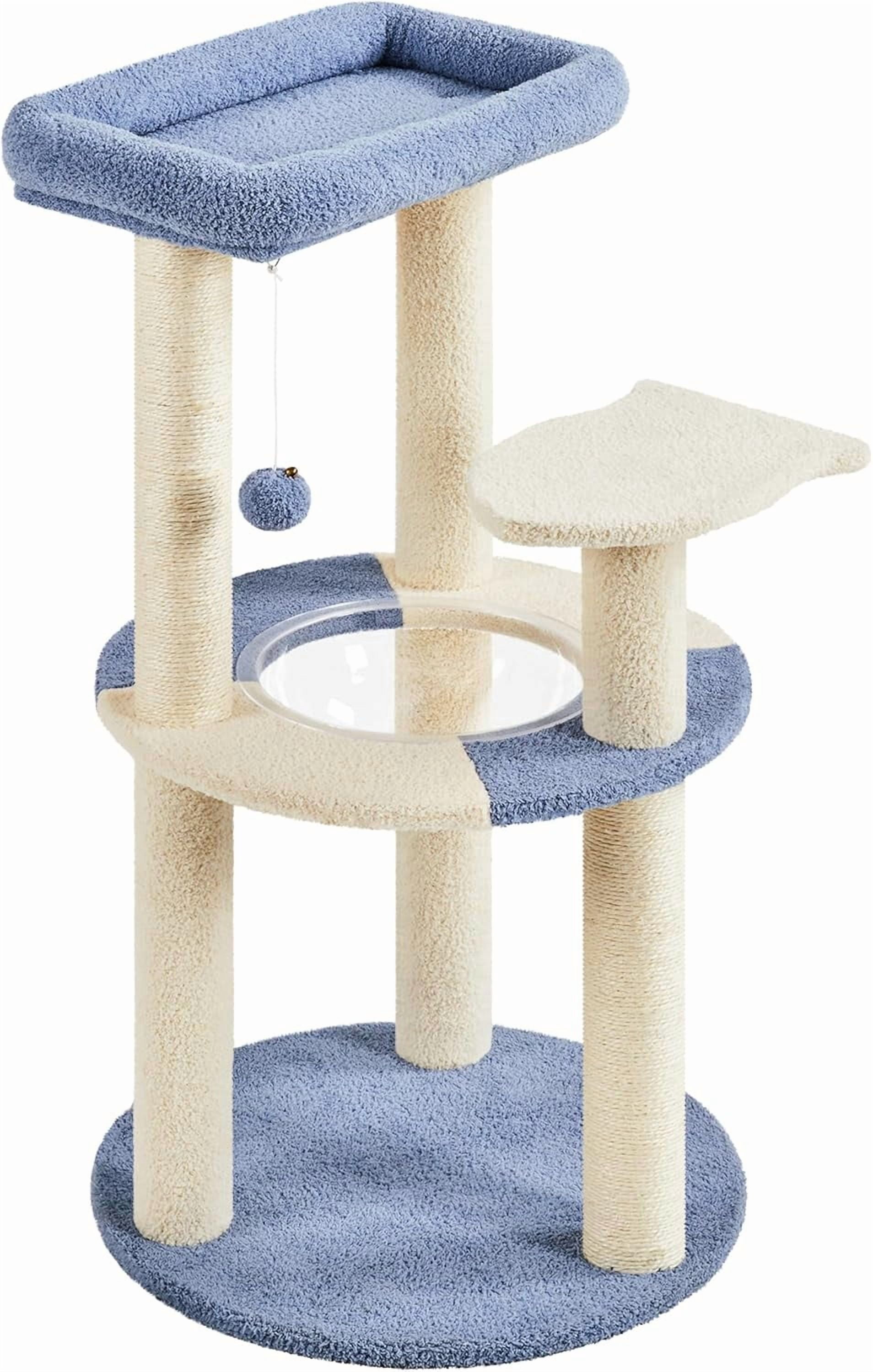 LEHOME Cat Scratching Posts with Cat Bed, 35in Cat Scratcher with 2 Scratching Posts for Indoor Cats, Sisal Scratch Posts with Replaceable Ball for Kittens Adults Cats