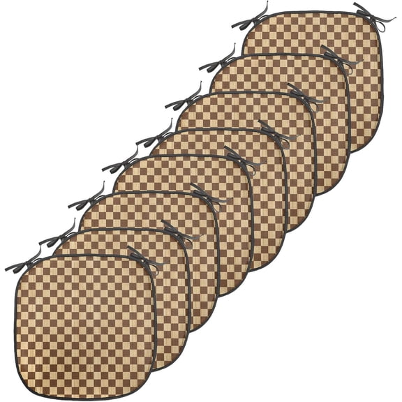 LEHOME Checkered Chair Seating Cushion Set of 8, Empty Checkerboard Wooden Seem Mosaic Texture Image Chess Game Hobby Theme, Anti-Slip Seat Padding for Kitchen & Patio, 16"x16", Brown Pale Brown
