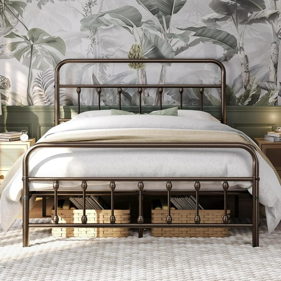 LEHOME Classic Metal Platform Bed Frame Mattress Foundation with Victorian Style Iron-Art Headboard/Footboard/Under Bed Storage/No Box Spring Needed/Full Size Bronze