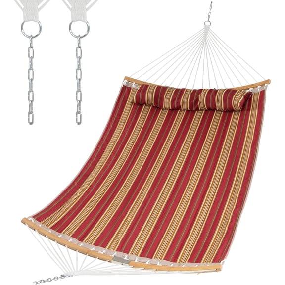 LEHOME with Detachable Pillow Outdoor Hanging Chair, Patio w/Curved Bamboo Spreader Bar, Steel Chain, Hammock Swing for Backyard, Beach, Garden(Stand Not Included) (Red)