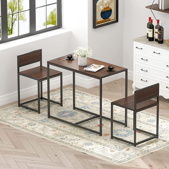 LEHOME Dining Table Set, 3 Piece Dining Room Table and Chairs, Nesting Style Kitchen Coffee Table Set for 2, Versatile/Tall/Modern Table Set, LD-CT01WNT