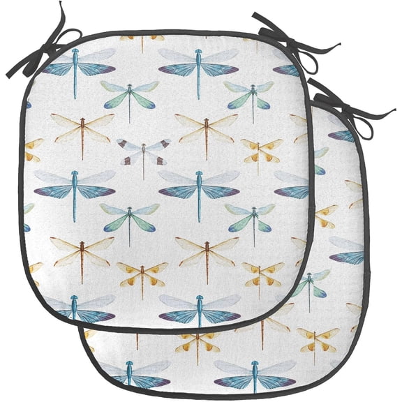LEHOME Dragonfly Chair Seating Cushion Set of 4, Group of Regularly Dragonfly Pattern Short Lives Composition of Bugs, Anti-Slip Seat Padding for Kitchen & Patio, 16"x16", Orange Blue