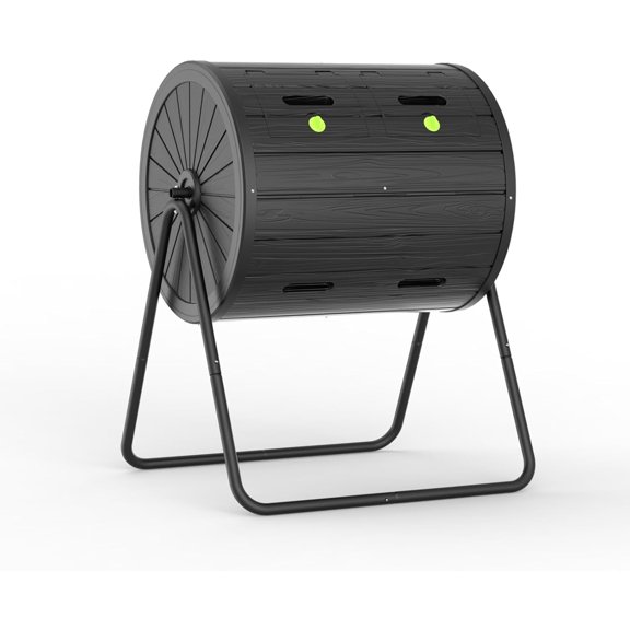 LEHOME Dual Chamber Tumbling Composter, 37.5 Gal Chamber Rolling Compost Tumbler - Durable UV-Resistant Polypropylene, Weatherproof, Easy Clean & Assembly, Dry Ventilated Composting (Black)