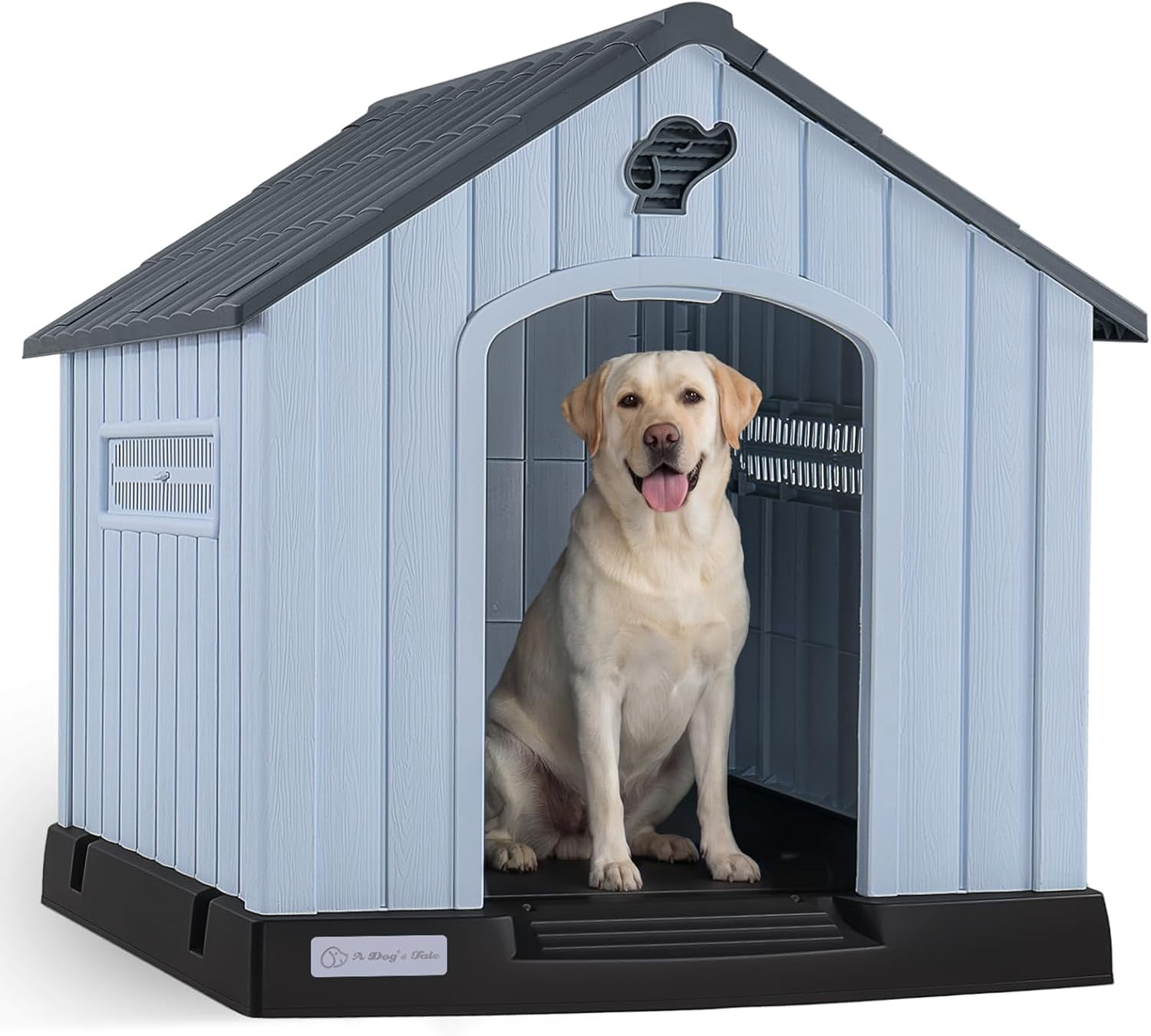 LEHOME Durable Waterproof Plastic Dog House for Small to Medium Sized Dogs, Indoor Outdoor Doghouse with Air Vents and Elevated Floor, Easy to Assemble (Gray, 33.5" L x 31.5" W x 33.9" H)