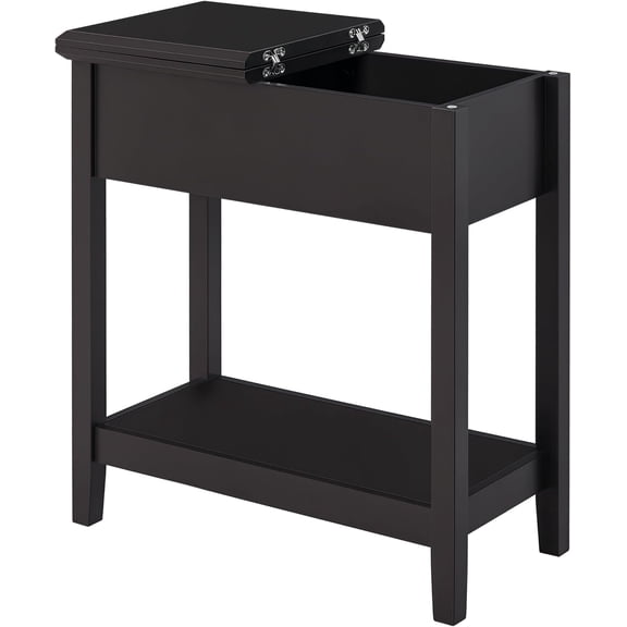LEHOME End Table, Narrow Side Table with Flip Top, Storage Cabinet, Bottom Shelf for Living Room, Dark Coffee