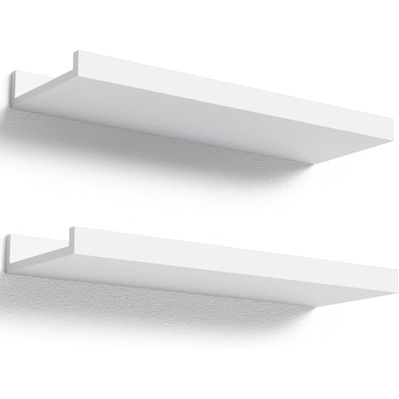 LEHOME Floating Shelves Wall Mounted Set of 2, Modern White Shelves for Bedroom, Nursery Shelves with Lip, Display Picture Ledge Shelf for Wall Decor Living Room Bathroom Kitchen - White