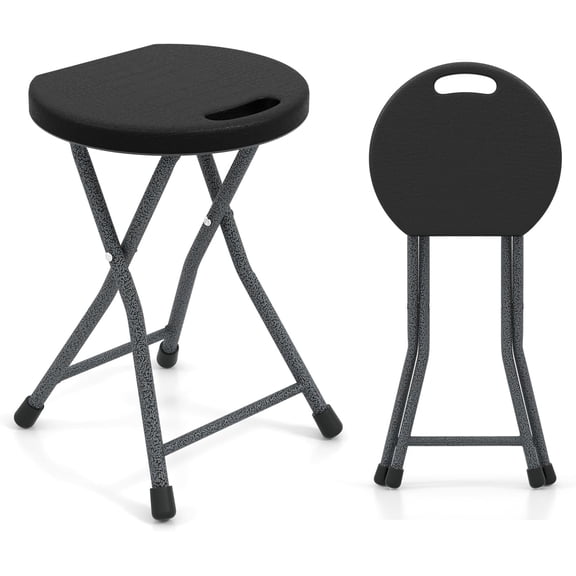LEHOME Folding Stool Set of 2, 18 Height Foldable Bar Stools, Portable Folding Chairs with Built-in Carry Handle, 330lbs Capacity, Indoor & Outdoor Round Stools for Camping RV Party Event (2, Black)