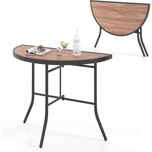 LEHOME Half Round Folding Table, Half Moon Dining Table with Heavy-Duty Metal Frame, Portable Space-Saving Semi-Circle Bistro Table for Banquet Event Patio Garden Entryway