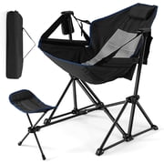 LEHOME Hammock Camping Chair, Portable Camp Chair with Retractable Footrest, Adjustable Back, Headrest, Cup Holder & Carry Bag, Outdoor Folding Lawn Chair for Camping, Fishing, Hiking