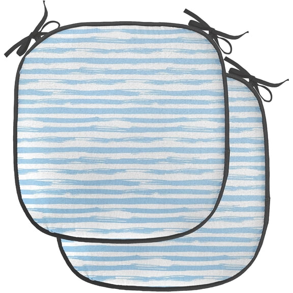 LEHOME Harbour Stripe Chair Seating Cushion Set of 4, Soft Toned Nautical Uniform Brushstroke Simplistic Lines Theme, Anti-Slip Seat Padding for Kitchen & Patio, 16"x16", Pale Blue White