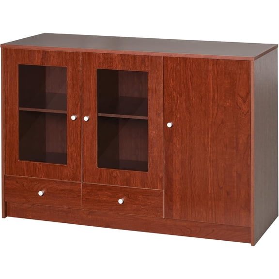 LEHOME Kitchen Buffet Table Cabinet Storage Sideboard Server Console with Framed Acrylic Doors and Tabletop, Brown