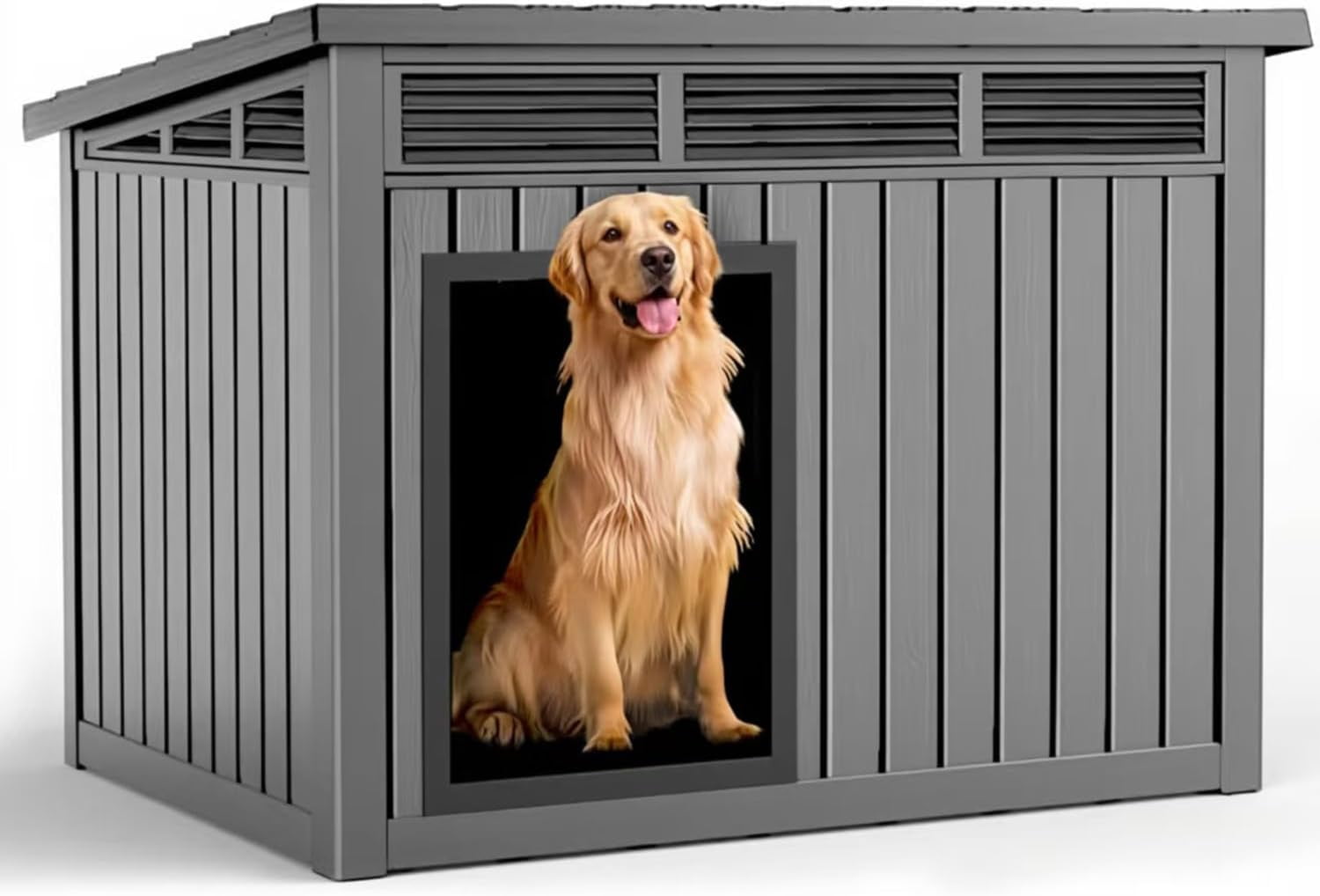 LEHOME Large Dog House Outdoor for Indoor with Weatherproof & Removable Roof,Fits Small to Large (Gray, 42.87 * 32.95 * 31.61'')