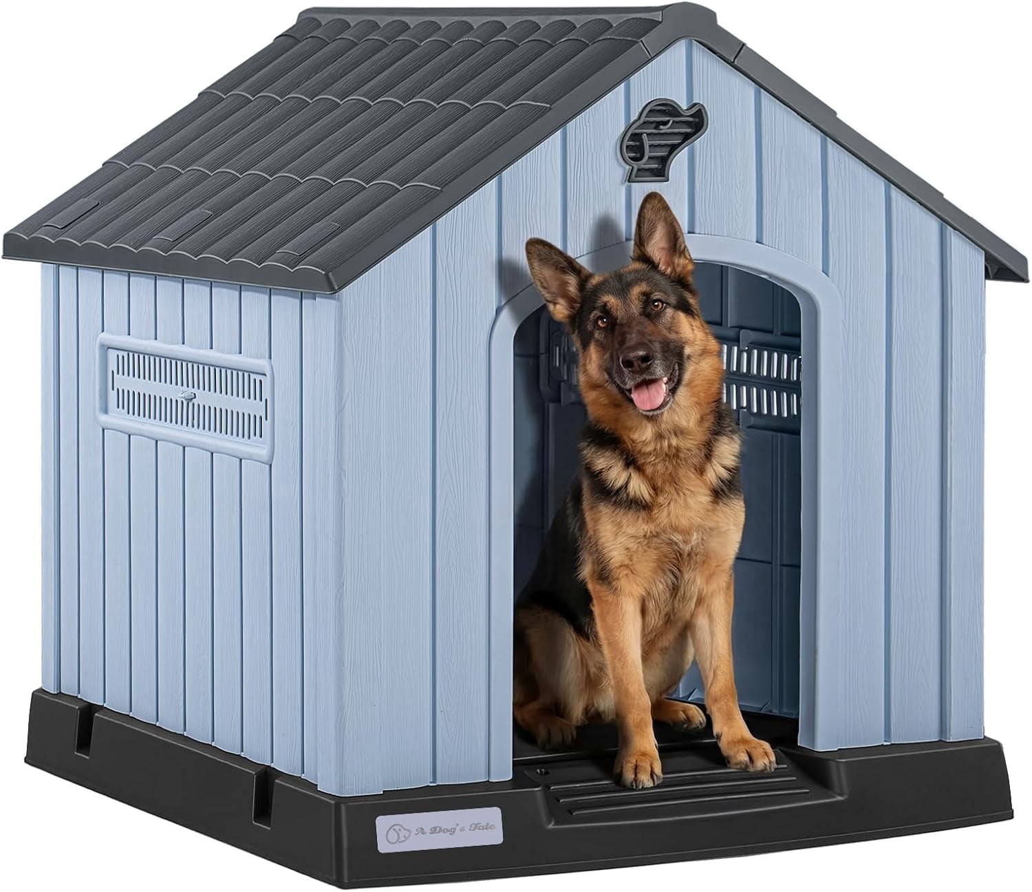 LEHOME Large Plastic Dog House for Medium Large Dogs, Durable Waterproof Indoor Outdoor Doghouse with Air Vents and Elevated Floor, Easy to Assemble (Gray, 40" L x 37.2" W x 40" H)