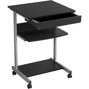 LEHOME Mobile Computer Desk Cart, Small Rolling Laptop Desk PC Table Workstation with Drawer and Printer Shelf, Writing Desk Table for Small Space/Home Office
