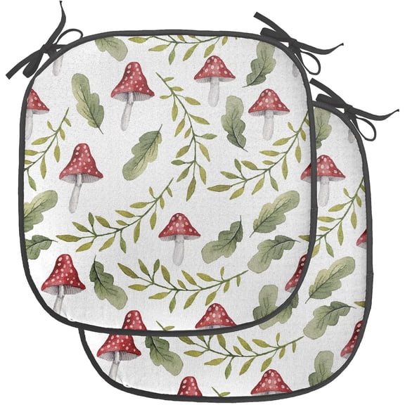 LEHOME Mushroom Chair Seating Cushion Set of 2, Watercolor Pattern Green Leaves Forest Elements Botanical Woodland Theme, Anti-Slip Seat Padding for Kitchen & Patio, 16"x16", Reseda Green Ruby