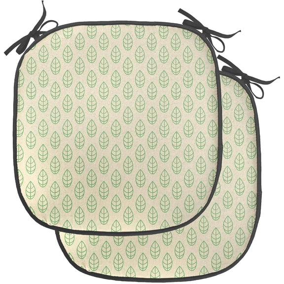 LEHOME Nature Chair Seating Cushion Set of 2, Abstract Geometric Spring Themed Green Leaves Repeating Pattern on White Background, Anti-Slip Seat Padding for Kitchen & Patio, 16"x16", Green White