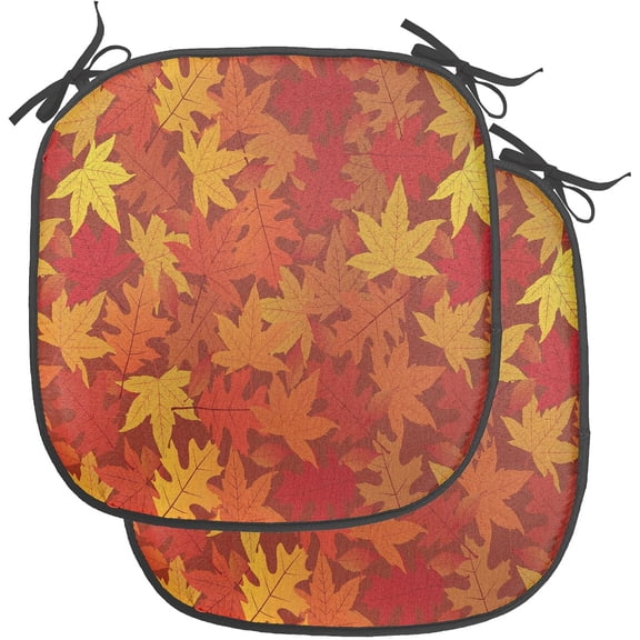 LEHOME Orange Chair Seating Cushion Set of 2, Colorful Autumn Fall Season Maple Leaves in Unusual Designs Nature Print, Anti-Slip Seat Padding for Kitchen & Patio, 16"x16", Burnt Orange