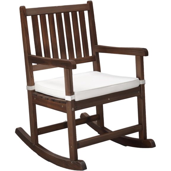 LEHOME Outdoor Rocking Chair, Weatherproof Rocker with Cushion, Wooden Rocking Bench Support 450 LBS for Patio, Yard, Garden, Outdoor or Indoors, Rustic