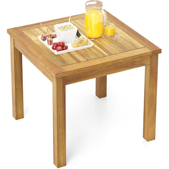 LEHOME Outdoor Side Table, 20 Inches Teak Wood Square Patio Snack End Table, for Porch Deck Garden Indoors, Natural (1 Pack)