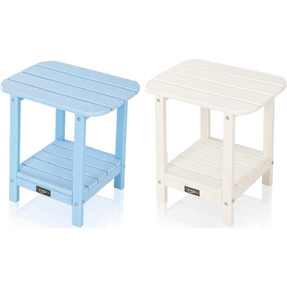 LEHOME Outdoor Side Tables Set of 2 with 2 Layer Storage HDPE All Weather and UV Resistant Plastic Adirondack Outside Coffee End Tables for Patio, Backyard, Pool, Indoor Use