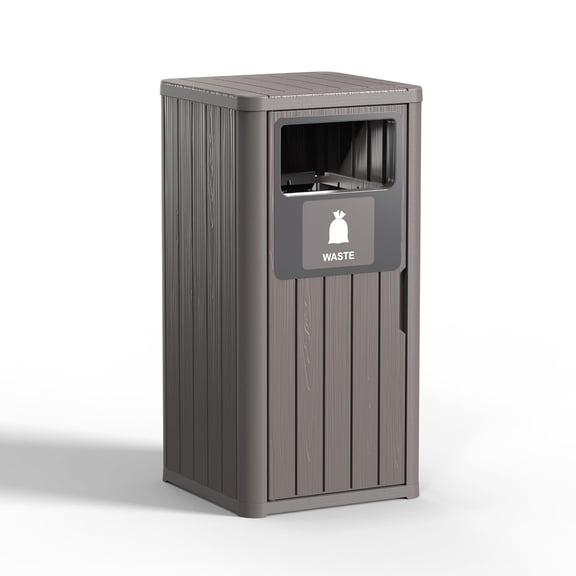 LEHOME Outdoor Trash Can, Waterproof Resin Garbage Can for 30 to 39 Gallon Trash Bags, Single Barrel Outside Trash Bin for Porch, Backyard, Deck, Patio, Poolsid,Grey