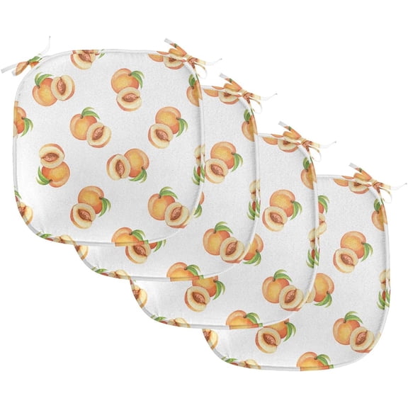 LEHOME Peach Chair Seating Cushion Set of 4, Vegetative Growth Botany Pattern Orange Drupes Freshly Picked from The Trees, Anti-Slip Seat Padding for Kitchen & Patio, 16"x16", Pale Orange Green