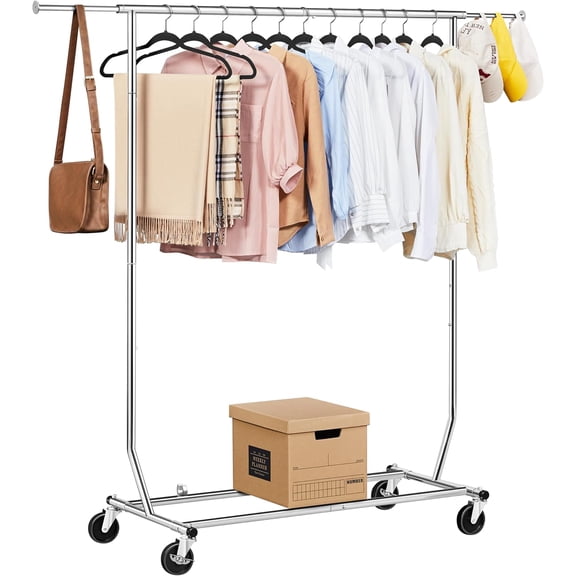 LEHOME Rolling Clothes Rack, Clothing Racks for Hanging Clothes Portable Clothes Rack, Heavy Duty Clothes Rack with Extendable Hanging Rod,Chromed, Silver