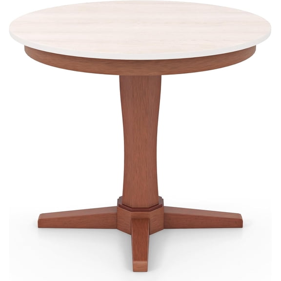 LEHOME Round Dining Table with Base, Solid Rubber Wood Frame, Pedestal, Farmhouse 36 Kitchen Table for 4 People, Dinner, Dinette, Living Room, Dining Room, Restaurant