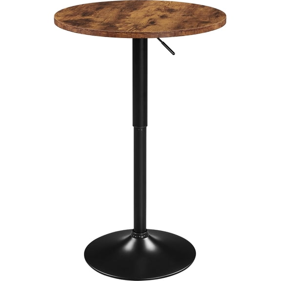 LEHOME Round Table, Adjustable Height Cocktail Table, 360 Swivel Bar Tables with MDF Top, Silver Leg Base for Bar, Bistro, Caf, Rustic Brown