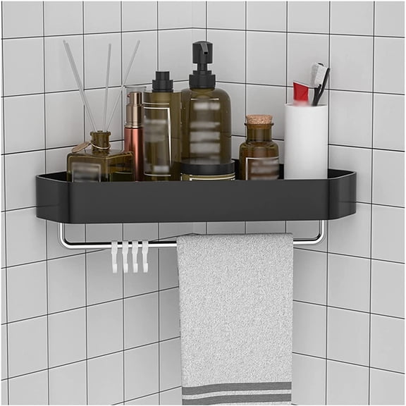 LEHOME Shower Caddy Bathroom Shelf Single-Layer Triangle Rack, Floating Shelf Storage Display Wall Shelves for Bathroom Kitchen Living Room with Towel Ba4 Hooks Shower Organizer