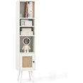 thumbnail image 1 of LEHOME Slim Tall Rattan Storage Cabinet, Boho Accent Bookshelf with Rattan Door, 12-Position Adjustable Shelf & Solid Wood Legs, Modern Display Rack Cupboard for Living Room, Study, Kitchen (White), 1 of 9