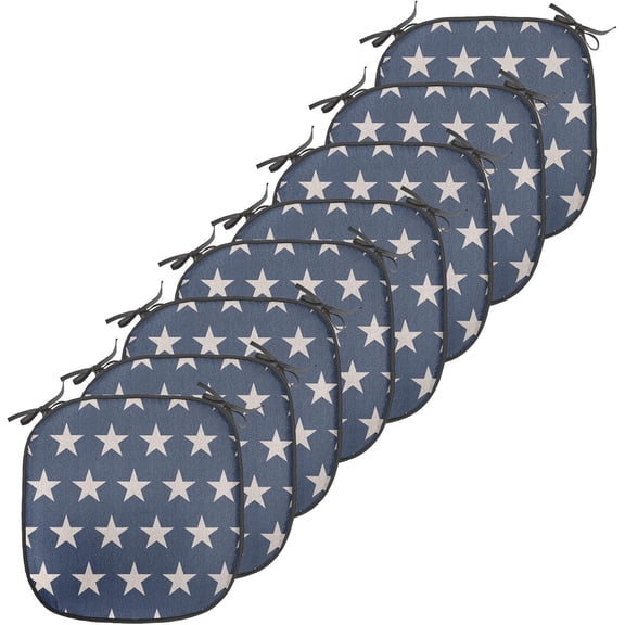 LEHOME Star Chair Seating Cushion Set of 8, Patriotic Star of The American Flag Independence Themed Freedom Concept USA, Anti-Slip Seat Padding for Kitchen & Patio, 16"x16", Violet Blue and Tan