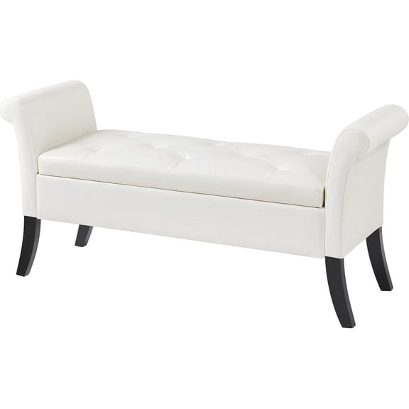 LEHOME Storage Bench for Entryway Leather Window Bench with Rolled Arms for Bedroom Entryway Window Seat, White