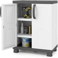 thumbnail image 1 of LEHOME Storage Cabinet with 2 Doors and Adjustable Shelves, Modern Plastic Base Garage Organizer, Floor Sideboard for Kitchen, Dining Room, Bathroom (Wide-29"x19"x37",White+Grey), 1 of 9