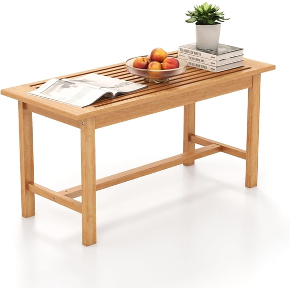 LEHOME Teak Wood Patio Coffee Table - 36 Rectangular Outside Side Table with Slatted Tabletop, Solid Center Table, Outdoor Cocktail Table for Deck, Backyard, Garden, Poolside, Balcony, Natural