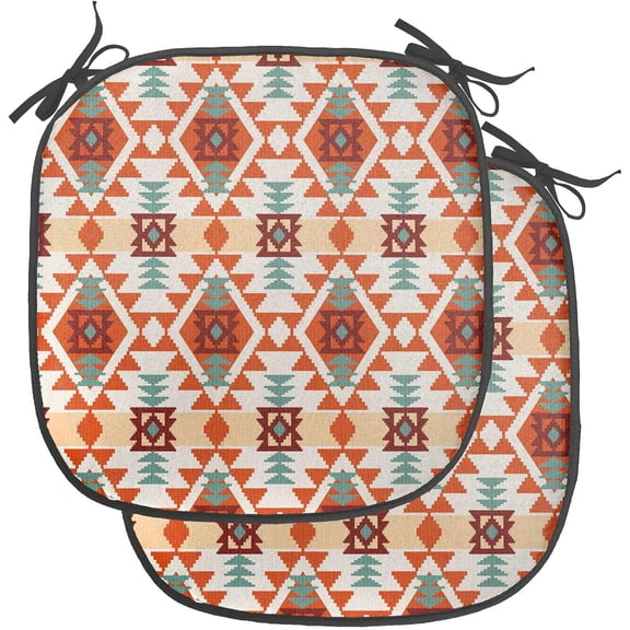 LEHOME Tribal Chair Seating Cushion Set of 4, Prehistoric Traditional Aztec Folk Motif with Geometric Triangles Native Design, Anti-Slip Seat Padding for Kitchen & Patio, 16"x16", Teal Cream Red