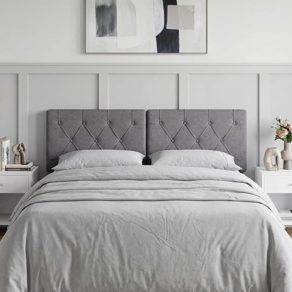 LEHOME Upholstered Headboard for Full/Queen/King Size Bed, Wall Mounted Headboard Only, Modern Button Tufted Headboards for Dorm Bedroom, Attachment Device Included, 2 Pack, Gray