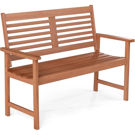 LEHOME Wood Outdoor Bench, 2-Person Patio Bench with Ergonomic Backrest & Armrests, Slatted Seat, Teak Oil Finish, for Front Porch, Backyard, Park, Loads up to 660 LBS