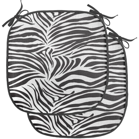 LEHOME Zebra Print Chair Seating Cushion Set of 4, Striped Zebra Animal Print Nature Wildlife Inspired Simplistic Illustration, Anti-Slip Seat Padding for Kitchen & Patio, 16"x16", Black White