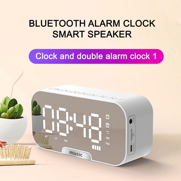 LEHOZIHEQ Alarm Clock with Bluetooth Speaker for Bedroom, Small Digital Clock, Snooze, Mirror LED Display for Girls, Adults