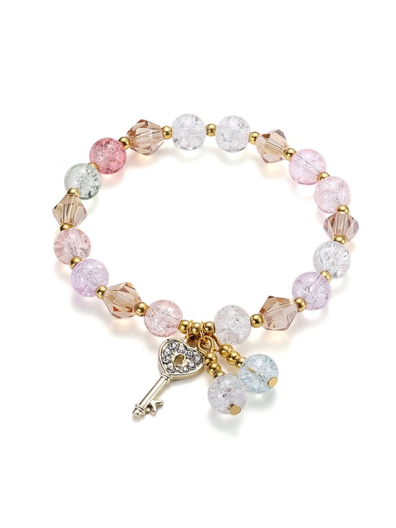 Beaded Bracelets, Crystal Beads Bracelets Set, for Teens Girls Adjustable Stretch Bracelet Birthday Graduation Gift