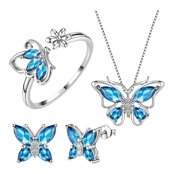 LEHOZIHEQ Butterfly Jewelry Sets, Butterflies Birthstone Pendant Necklace/Earrings/Rings Wedding Gift